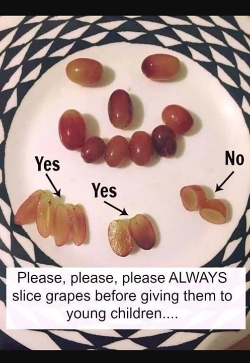 صورة توضيحية لكيفية تقسيم حبة العنب للأطفال للابتعاد عن الاختناق 