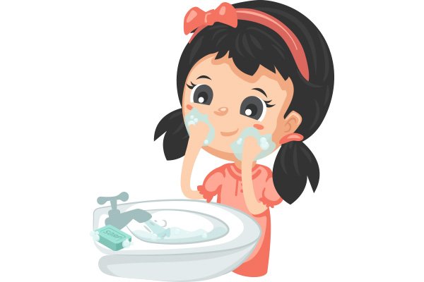 صورة كرتونية لطفلة تقوم بغسل وجهها 