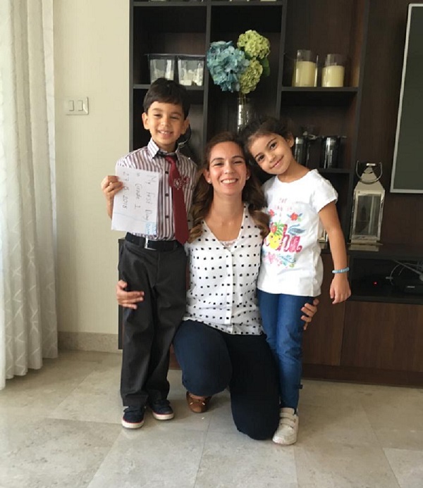 a mother with her two children during quarantine