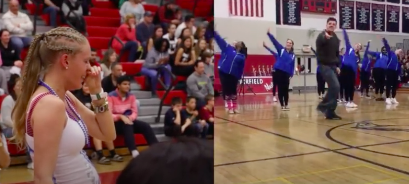 a girl being proposed to in a dance competition 