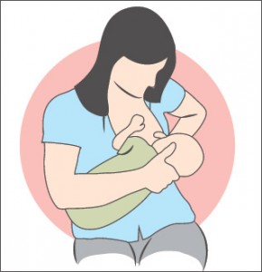 Modified cradle breastfeeding position drawing 