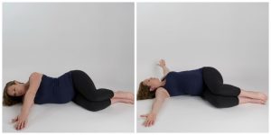 a pregnant women making the Spine Rotation Stretch